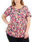 Фото #1 товара Plus Size Oaklyn Floral-Print Short-Sleeve Top, Created for Macy's