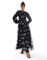 Фото #1 товара ASOS DESIGN wrap bodice balloon sleeve maxi dress in black spot print