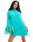 Pretty Lavish one shoulder fringe mini dress in green