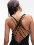 Topshop lattice back wide leg jumpsuit in black