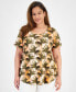 Фото #1 товара Plus Size Tropical Overlay Short-Sleeve Top, Created for Macy's