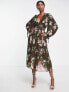 Фото #1 товара ASOS DESIGN pleated blouson sleeve midi dress with belt detail in floral print