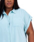 Фото #3 товара Plus Size Button-Down Rolled-Cuff Pocket-Front Top