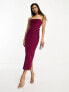 ASOS DESIGN pleat bandeau midi dress with lace up back detail in purple