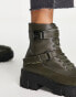 Фото #6 товара Glamorous Wide Fit lace up flat ankle boots with buckles in olive