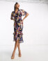 Hope & Ivy contrast lace ruffle midi dress in navy bright floral Marineblau / Bunt geblümt, 36 - фото #1