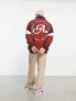 ASOS Actual oversized polar fleece quarter zip sweatshirt with towelling applique in berry