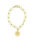 Tarnish Resistant 14K Gold-Plated Pave Crystal Initial Disc Paperclip Bracelet