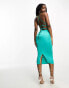 Фото #2 товара NaaNaa satin cowl neck midi dress with tie back detail in turquoise