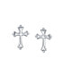 Delicate Simple Fleur De Lis Cross Stud Earrings: Minimalist Religious Jewelry for Women Teens, Communion Gift, Polished .925 Sterling Silver
