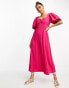 Фото #1 товара Mango puff sleeve twist front midi dress in pink