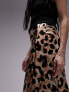 Topshop tuck split midi skirt in leopard print