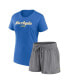 ფოტო #1 პროდუქტის Women's Powder Blue, Heather Charcoal Los Angeles Chargers Script T-shirt and Shorts Lounge Set