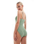 ASOS DESIGN Petite Amy crinkle skinny strap swimsuit in sage green