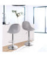 2 Piece Adjustable Distressed Faux Leather Bucket Bar Stools in Gray with Chrome Base