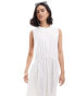 Фото #2 товара ASOS DESIGN ribbed tank maxi dress with poplin broderie hem skirt in white