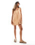 Фото #1 товара ASOS DESIGN draped asymmetric twill mini dress with bubble hem in tan