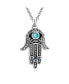 Фото #1 товара Large Yoga Cubic Zirconia Blue CZ Amulet Talisman Evil Eye Hamsa Hand Of God Star Of David Pendant Necklace For Black Oxidized Sterling Silver