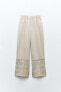 Linen blend wide-leg trousers with cutwork embroidery