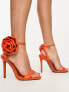 ASOS DESIGN Neva corsage barely there heeled sandals in orange