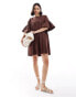 ASOS DESIGN mini smock dress with oversized sleeves in brown Коричневый, 42 - фото #1