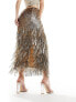 Фото #5 товара Miss Selfridge Premium gold sequin tasselled maxi skirt
