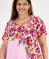 Plus Size Paradise Garden Short-Sleeve Top, Created for Macy's