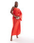 Фото #4 товара ASOS DESIGN Curve satin off shoulder asymmetric maxi dress in red