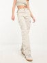 Stradivarius straight leg cargo trouser with adjustable waist in stone