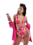 South Beach cut out marble print swimsuit in bright pink abstract print