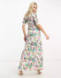 Hope & Ivy Maternity puff sleeve satin maxi dress in cream floral