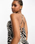 Фото #2 товара Wednesday's Girl satin cowl neck cami midi dress in beige zebra