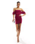 Фото #4 товара Vesper bardot oversized sleeve bodycon mini dress in raspberry