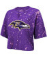 ფოტო #2 პროდუქტის Women's Threads Purple Baltimore Ravens Bleach Splatter Notch Neck Crop T-shirt
