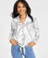 Women's Satin Chain-Print Tie-Front Blouse, Created for Macy's