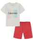 ფოტო #1 პროდუქტის Toddler Boys Repeat Logo V-neck T-shirt and Twill Shorts