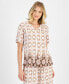 Фото #1 товара Women's Printed V-Neck Short-Sleeve Top, Created for Macy's