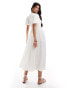 Фото #4 товара Abercrombie & Fitch puff sleeve tie front midi dress in white