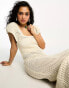 Фото #2 товара Object open crochet midi dress with cap sleeves in cream