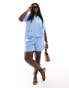 Pieces Curve broderie shirt co-ord in hydrangea blue