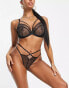 Wolf & Whistle Exclusive Fuller Bust floral embroidered mesh plunge bra with strapping in black