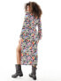 JDY long sleeve maxi dress with multi coloured flower Черный, 3XL - фото #3