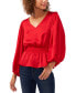 Vince Camuto Women Balloon-Sleeve Peplum Blouse Vermillion V-Neck Size XS