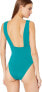 Фото #2 товара Trina Turk Women's 189413 Turquoise Plunge Wrap Front One Piece Swimsuit Size 10