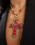 8 Other Reasons oversized cross pendant necklace in gold and red - exclusive to ASOS