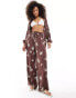 Iisla & Bird flower print beach trouser co-ord in brown