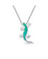 ფოტო #1 პროდუქტის Nautical Tropical Vacation Beach Green Created Opal Gecko Lizard Pendant Necklace For Women Teen .925 Sterling Silver