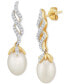 Cultured Freshwater Pearl (7 - 7 1/2mm) & Diamond (1/5 ct. t.w.) Twist Drop Earrings in 10k Gold