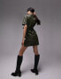 Фото #4 товара Topshop short sleeve PU belted mini shirt dress in khaki