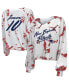 ფოტო #1 პროდუქტის Women's Threads Mac Jones White New England Patriots Off-Shoulder Tie-Dye Name and Number Cropped Long Sleeve V-Neck T-shirt
